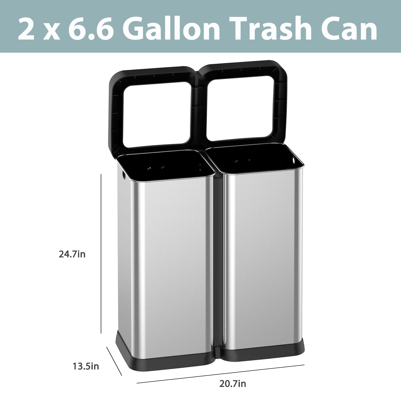 GarveeHome 2 x 8 Gallon Dual-Bin Open Top Trash Can, Dual Compartment Garbage Can for Waste and Recycling, Stainless Steel Kitchen Trash Bin for Office, Restaurant, Commercial Use