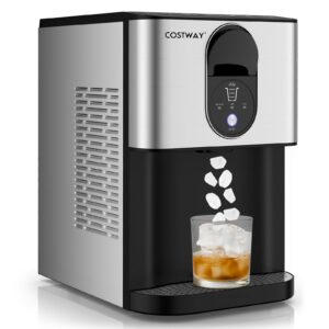 costway self dispensing nugget ice maker countertop, 56 lbs/24h soft chewable ice, pebble ice maker with self-cleaning, one-button operation, portable stainless steel ice maker for home office party