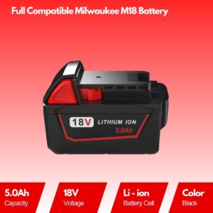 2 Pack 5.0Ah 18V Replacement Lithium ion Battery and Charger for Milwaukee M18 Battery, Compatible with Milwaukee M18 Cordless Power Tools 18V Lithium Battery 48-11-1850 48-11-1840 48-11-1860