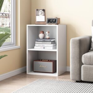 nelye basic open shelf bookcase - 2-tier small tiny wooden cube storage shelves split bookshelf, white