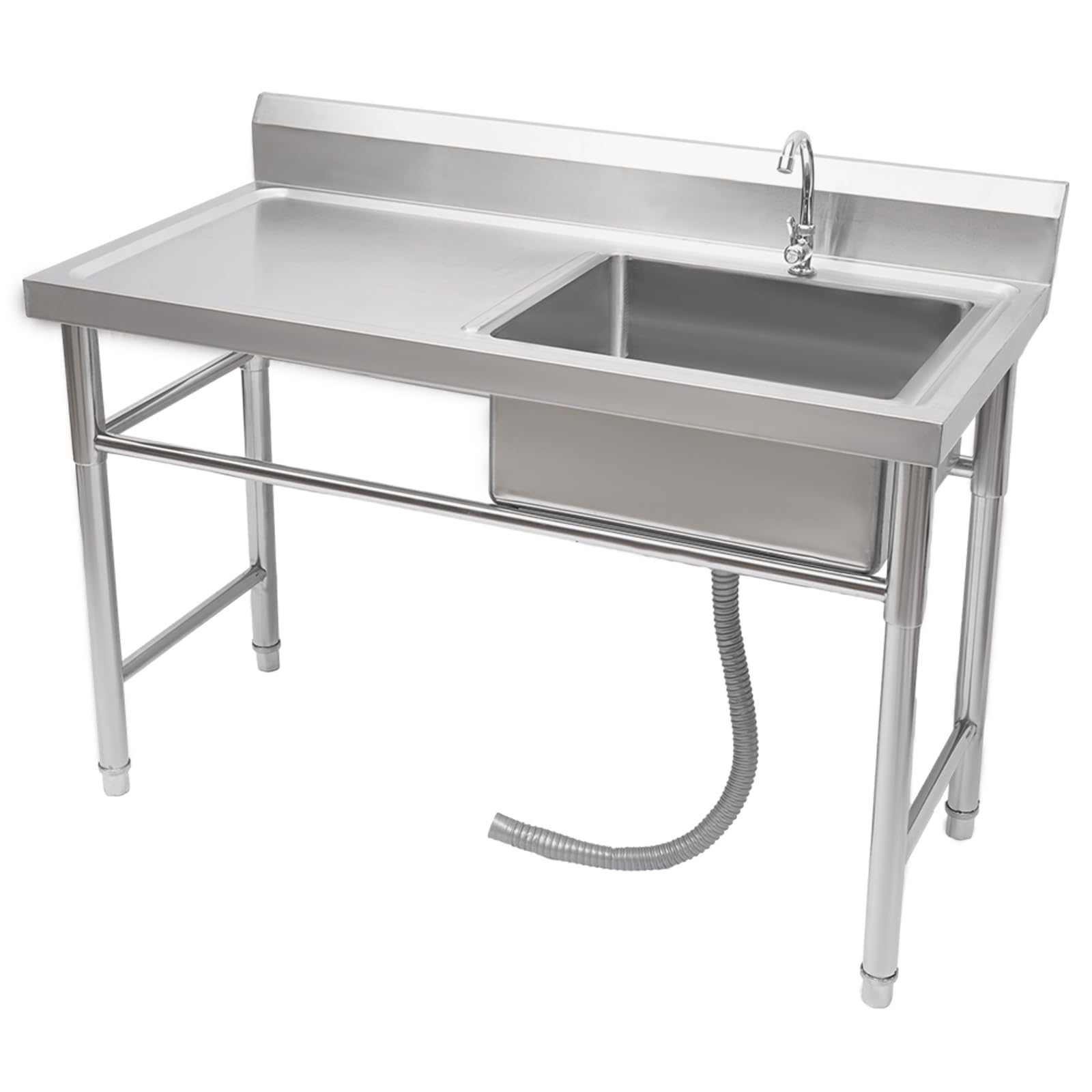 YSHUSTGY Compartment Stainless Steel Cabinets Commercial Kitchen Prep Sink Wash Table,Commercial Kitchen Prep Utility Sink W/Drainboard+Compartment Stainless Stee,Work Station Ledge