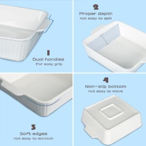 Casserole Dishes for Oven, 10'' Square Casserole Baking Dish, 2 Pack Ceramic Baking Dishes, Bakeware Sets with Handles, Lasagna Pan for Baking, Cake, Kitchen, Microwave, Dishwasher Safe