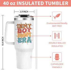 OneGemn Boy Mom Tumbler with Handle, Boy Mom Gifts for New Mom - 40 oz In My Boy Mom Cups Tumbler with Lid and Straw - Boy Mom Gifts for Mothers Day Birthday Christmas Gifts for Boy Mom