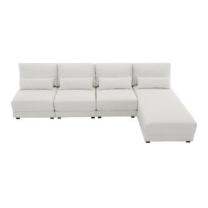 Acosure 120" Oversized Deep Sectional Sofa with Reversible Chaise,Convertible L-Shaped Couch,Space Saving,Loop Yarn Fabric 5-seat Armless Indoor Furniture for Living Room,Apartment,Cream