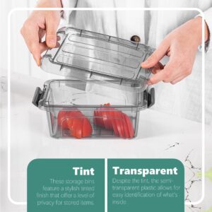 Tribello Small Storage Container Bin With Lids, 1.25Q Mini Plastic Storage Container With Latching Lids For Organizing - Tinted - (8’ x 6” x 3”) 1.25 Quart - Set of 6 - Made in EU