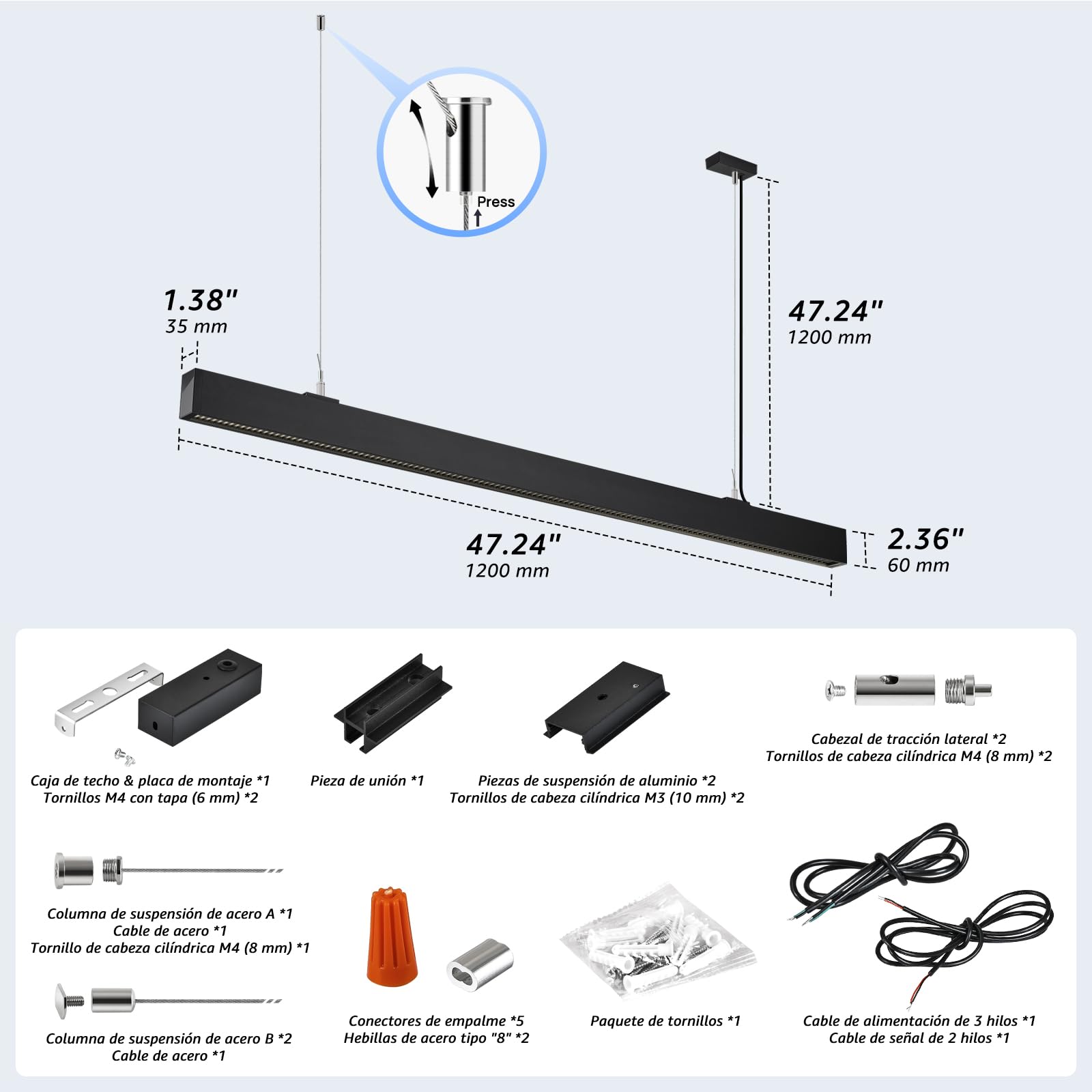 SCON 4FT 30W LED Black Deep Anti-Glare Linkable Pendant Light,1600LM UGR<10 0-10V Dimmable Linear Office Light,3000K-4000K-5000K Switchable Shop Light,Hanging Light for Kitchen/Dining Room/Workshop