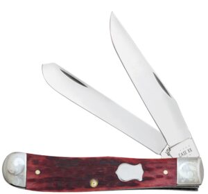 case wr xx pocket knife old red jigged bone handle with tru sharptm stainless steel blades and scrolled bolsters trapper 4 1/8 inches closed