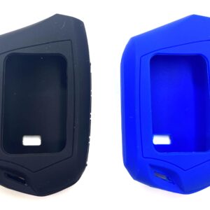 TTocenb black and blue RFX-2WT9-FM T9 Key Silicone Sleeve Waterproof Dirt Tolerance 2WT9R for FM 2-Way 3000-FT LCD 4 Side Buttons Silicone Shell only New Compatible Replacement For Compustar Part 2pcs