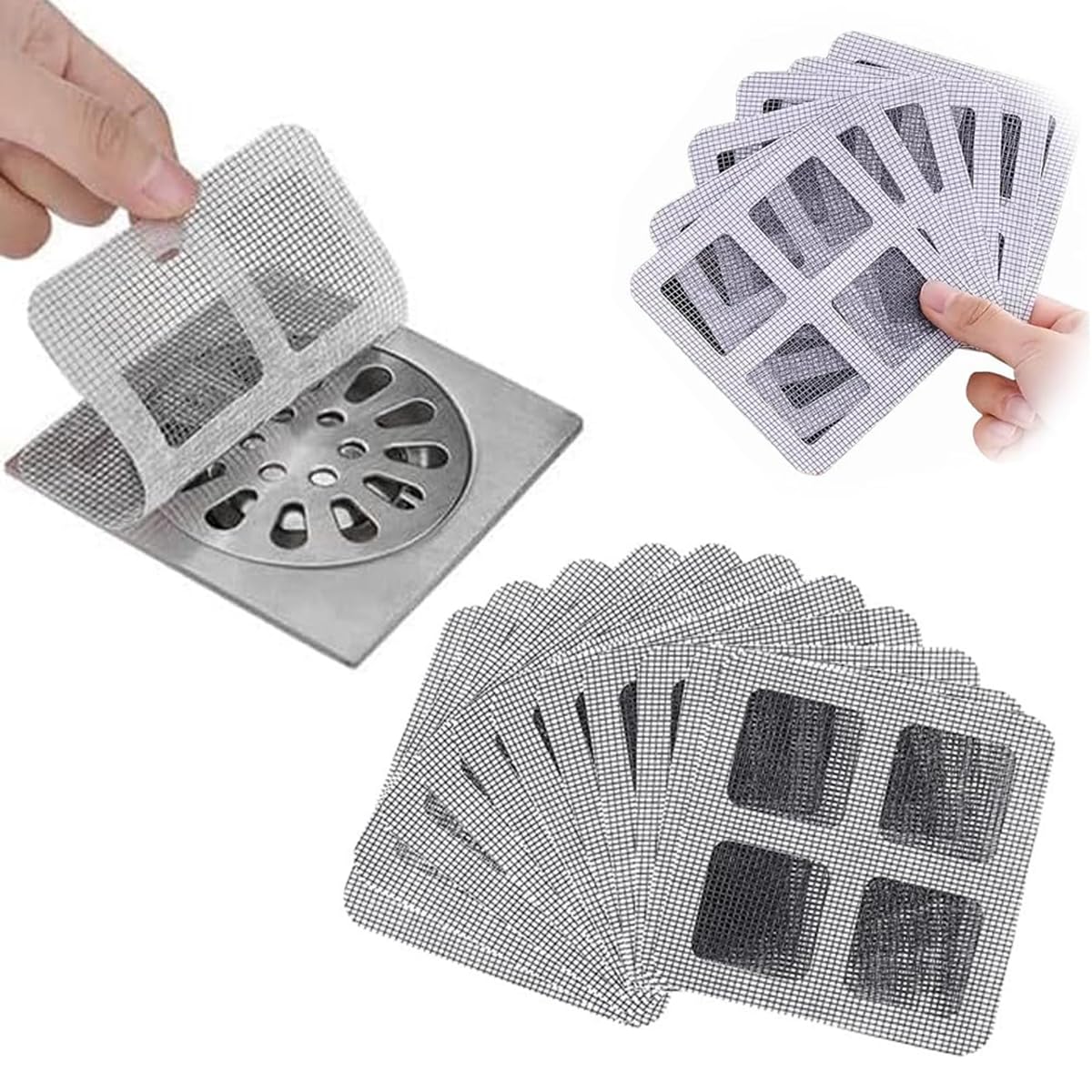 Disposable Hair Drain Catcher Mesh Stickers,Upgraded Floor Drain Sticker, Shower Hair Catcher, Hair Drain Sticker, Drain Mesh Strainer for Bathroom Laundry Bathtub Kitchen (10 Pcs)