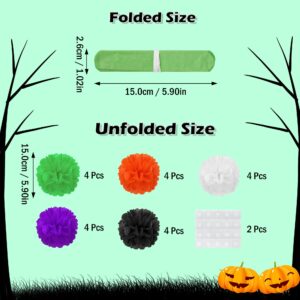 mortd 20 PCS Halloween Paper Tissue Honeycomb Balls, 6” Black White Orange Purple Green Tissue Paper Pom Poms Decorations with Glue for Halloween Bulletin Board School Wall Decorations