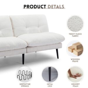 Siiejia Convertible Futon Sofa Bed, Sleeper Futon Couch Loveseat Adjustable Backrest Couch Bed Small Splitback Modern Sofa for Apartment，Living Room, Bedroom, Office, Beige