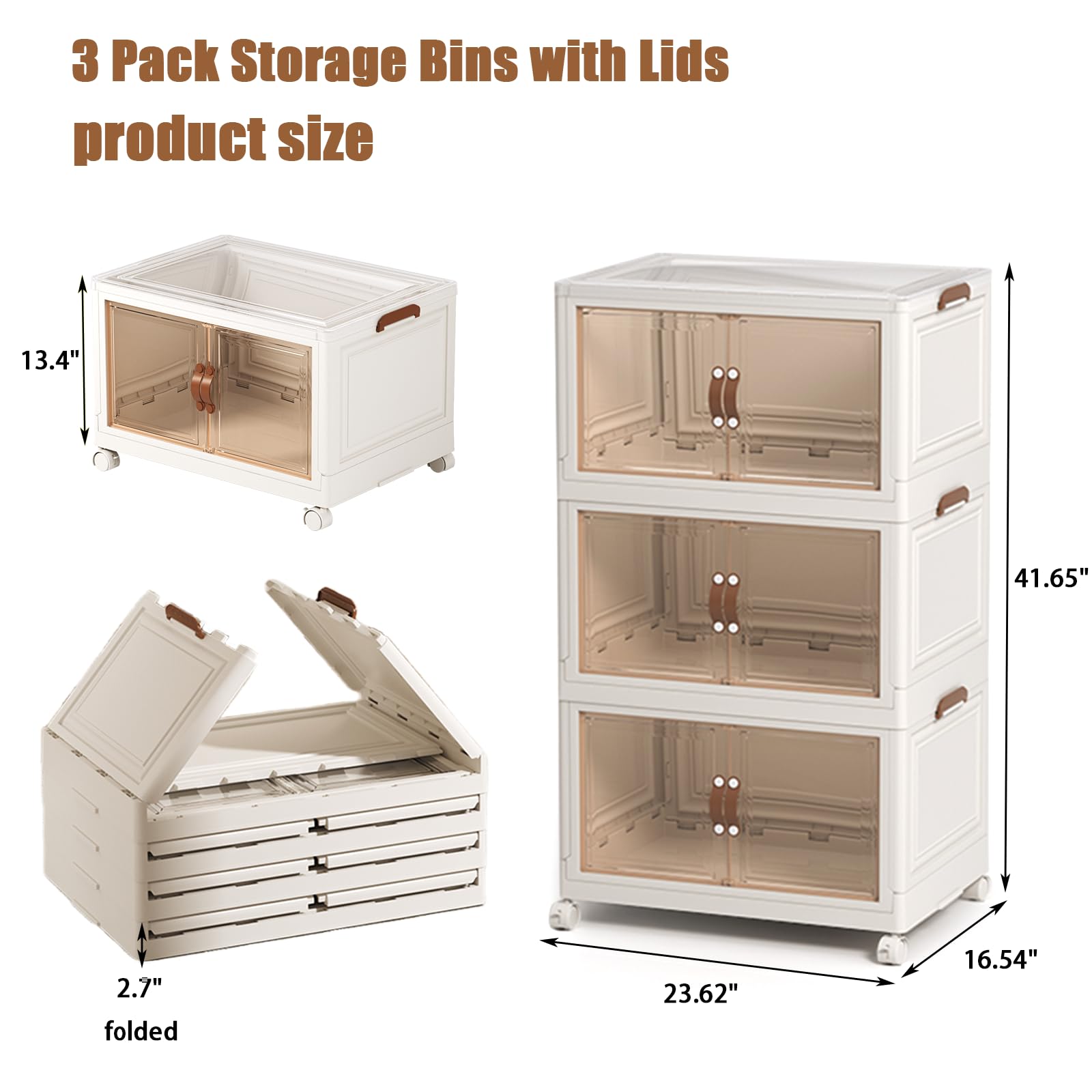 Stackable Storage Bins with Lids, MU TU HD Plastic Storage Cabinet Storage Box Collapsible Clothes Storage Containers with Doors Wardrobe Closet Organizers and Storage for Home (23.62*16.54*41.65")