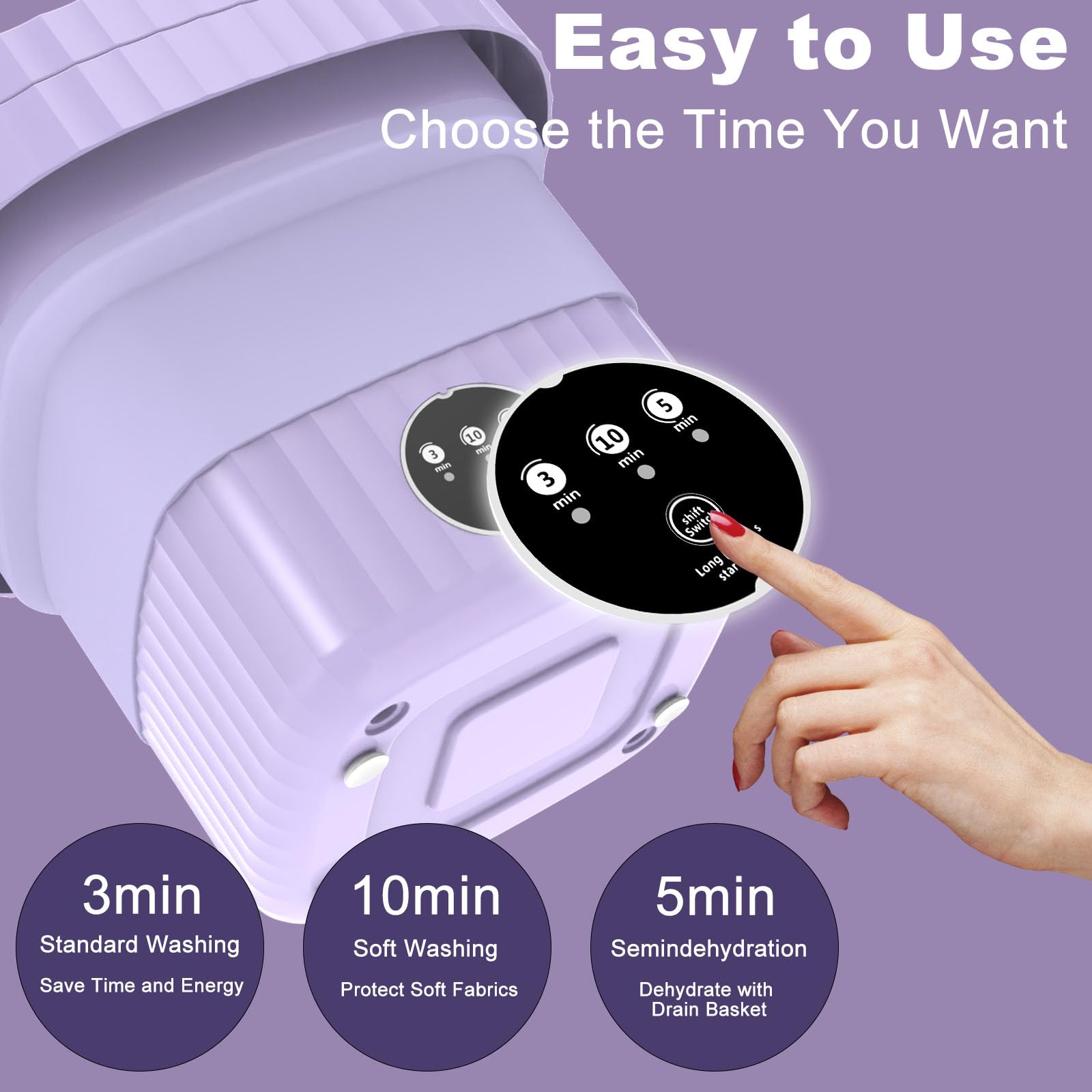 Portable Washing Machine, Mini Washing Machine, Foldable Washer With Spin Dryer, Small Collapsible Laundry for Travel, Apartment, Dorm, Camping, RV, Underwears, Socks, Baby Clothes, Purple