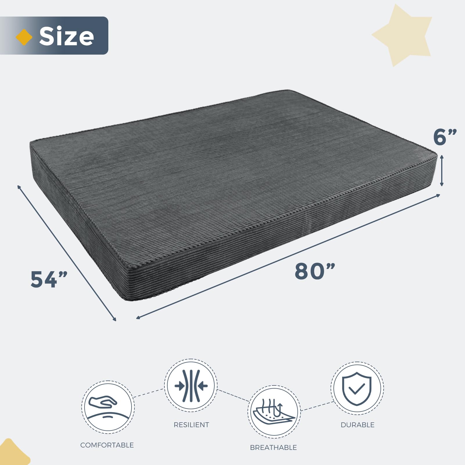 MAXYOYO 6" Full Size Futon Mattress, Egg Crate Memory Foam Mattress for Pressure Relief Reversible Sleeper Sofa Bed, Floor Mattress for Adults, Thick Futon Sofa Couch Bed, Dark Grey