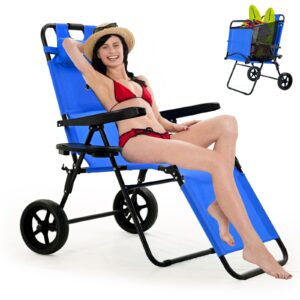 docred beach cart chair - 2 in 1 foldable beach chair with wheels, beach lounge chair, chair wagon beach cart with 5 positions for beach, backyard, pool, camping or picnic