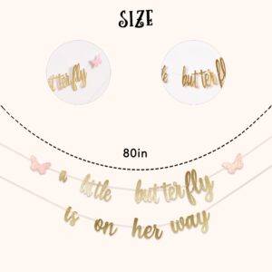 CIEQR A Little Butterfly is On The Way Baby Shower Banner - Butterfly Baby Shower Decorations, Gender Reveal Hanging Banner Sign Decor, Gender Reveal Decorations for Party Indoor Outdoor...