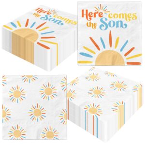 here comes the son baby shower decoration, 40pcs disposable retro boho sun napkins paper little ray of sunshine baby shower napkins the boho sun party decorations for boys kids birthday supplies