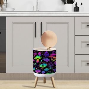 LGCZNWDFHTZ Small Trash Can with Lid for Bathroom Kitchen Office Seamless bright psychedelic mushrooms Garbage Bin Waste Basket Decorative 1.8 gallons, 14x9inch