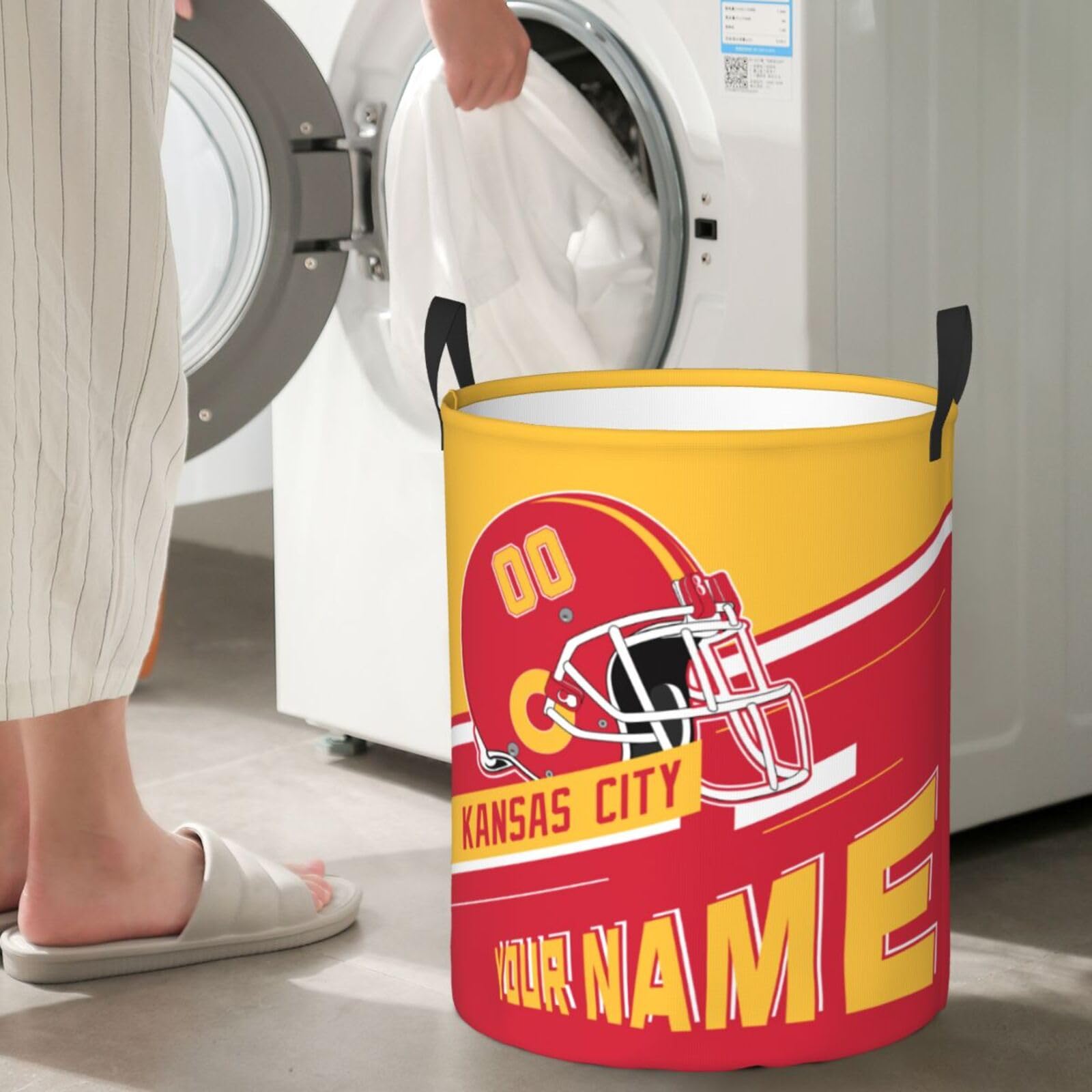 Kansas City Custom Name Freestanding Waterproof Laundry Basket, Water-Resistant, Easy To Store, Round Single-Layer Laundry Hamper