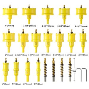 24Pcs Carbide Hole Saw Kit,5/8'' to 3'' TCT Hole Saw Set with Upgraded Pilot Drill bit for Hard Metal,Alloy,Aluminum,Stainless Steel,Plastic,Iron