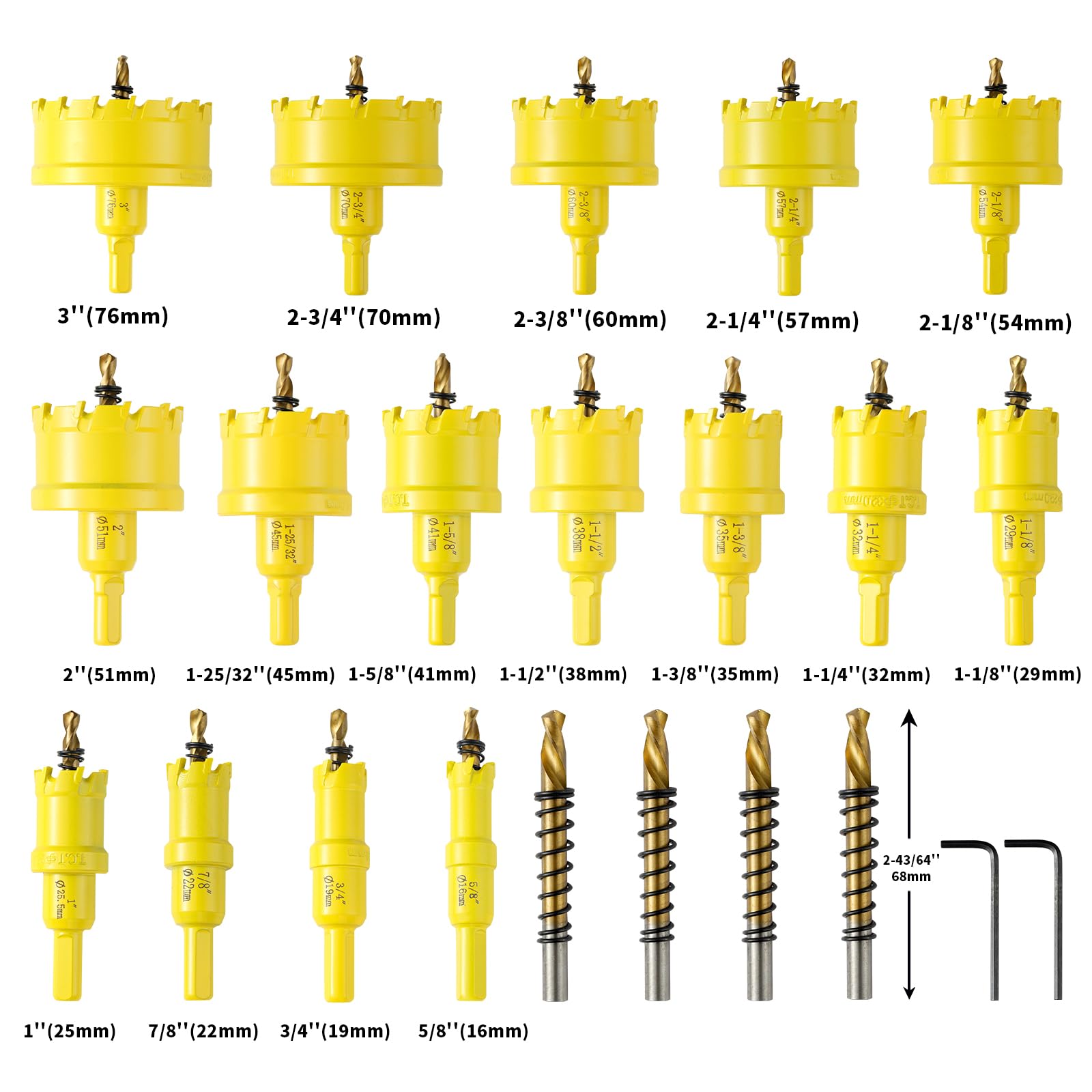 24Pcs Carbide Hole Saw Kit,5/8'' to 3'' TCT Hole Saw Set with Upgraded Pilot Drill bit for Hard Metal,Alloy,Aluminum,Stainless Steel,Plastic,Iron