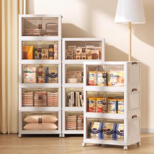 Stackable Storage Bins with Lids, MU TU HD Plastic Storage Cabinet Storage Box Collapsible Clothes Storage Containers with Doors Wardrobe Closet Organizers and Storage for Home (23.62*16.54*41.65")