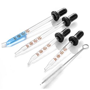 4 pack 1ml glass eye dropper with measurement, glass medicine droppers tool, long & short, bent & straight tip calibrated pipettes dropper, accurate dose dropper measurer for essential oils ear lab