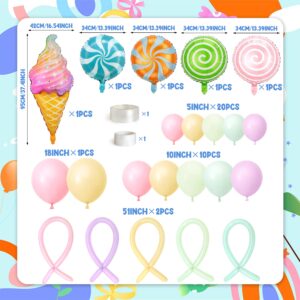 169 PCS Sweet Candy Balloon Garland Arch Kit 5/10/18 Inch Pastel Rainbow Latex Balloons Lollipop Ice Cream Foil Balloons for Candyland Party Girl Boy Birthday Party Baby Shower Decorations