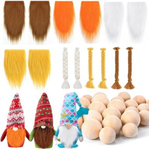 Generic Soft Faux Fur Gnome Beard and Natural Wood Balls DIY Crafting Kit, Style A, 18cmx9cm