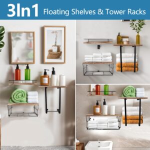 HXC-BLG Bathroom Shelves Over Toilet for Wall，Floating Shelves Over Toilet Paper Holder，Wall Mounted Rustic Wood Storage Basket Shelves for Bedroom，Living Room & Kitchen