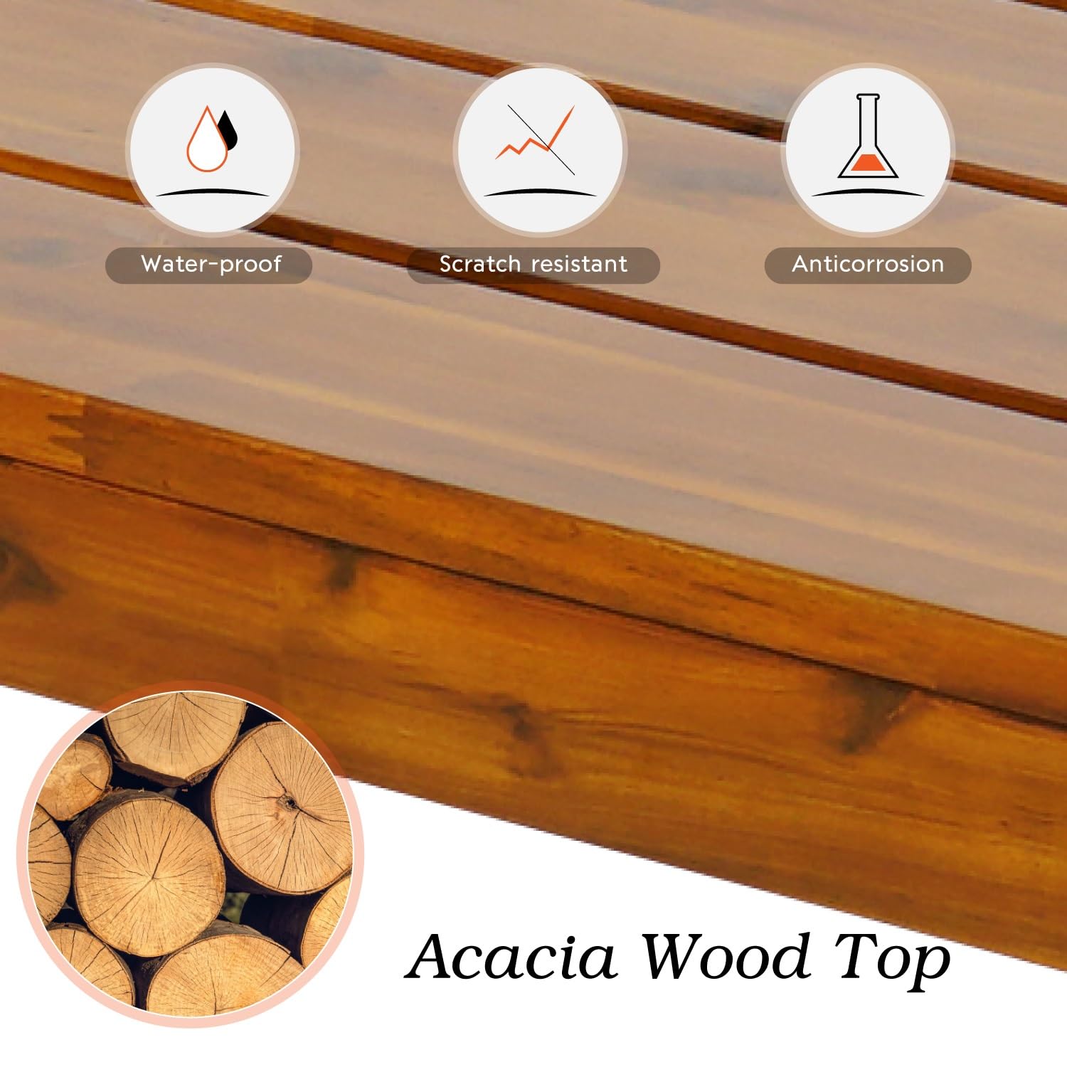 Anmutig Patio Acacia Wood Dining Table for 6 Persons, Large Rectangular Dining Table with 1.6" Umbrella Hole, Farmhouse Style Indoor Outdoor Dining Furniture for Yard Deck Lawn