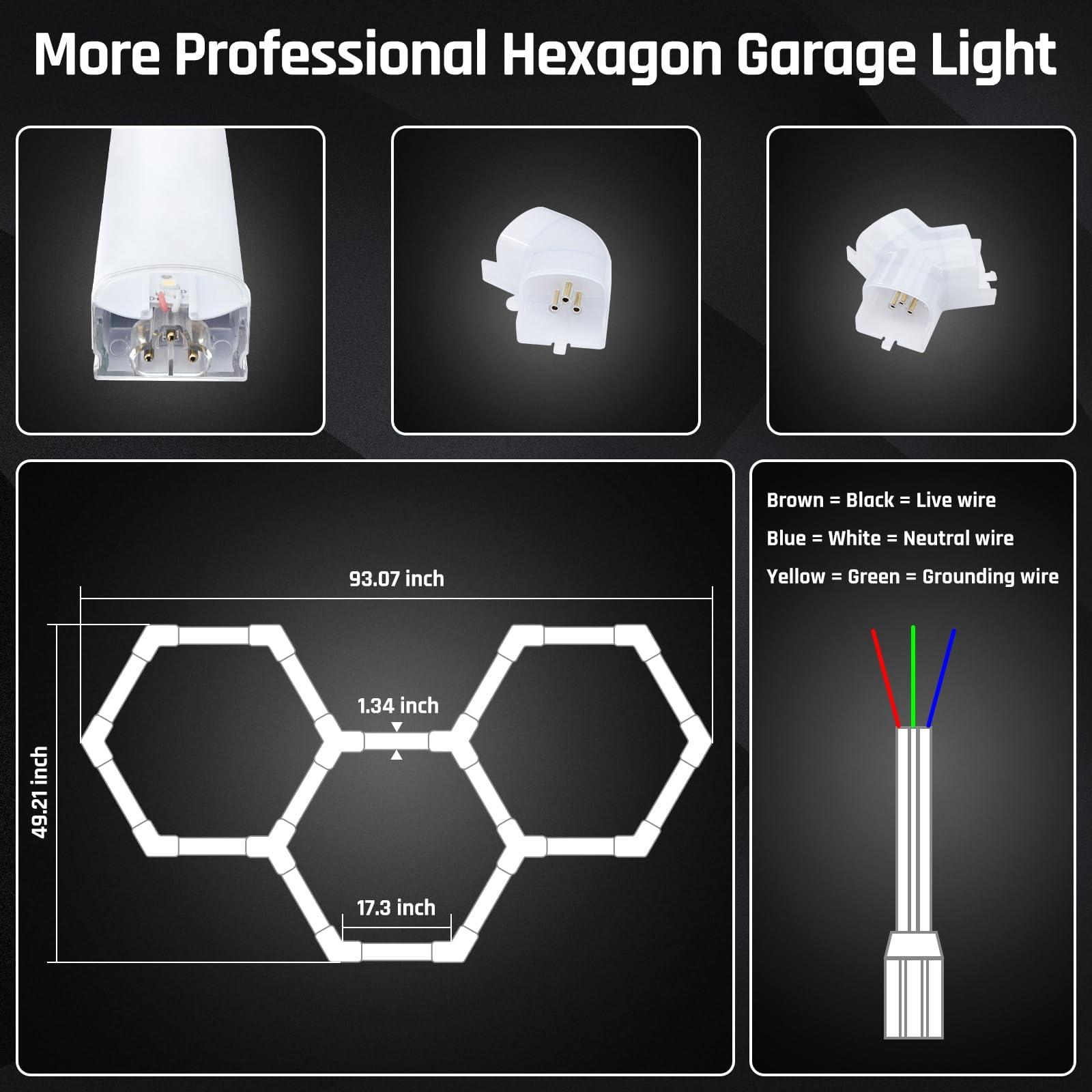 X-Litall Hexagon Garage Led Lights - Hexagon LED Lights, 6500K 17280LM Car Ceiling Detailing Shop Lights for Garage, Basement, Workshop, Warehouse, Gym, Barber, Auto Beauty Shop