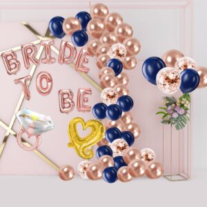 Bachelorette Party Decorations Set, Blue and Rose Gold Bridal Shower Party Decor and Supplies-Bride to Be Balloons, Fringe Curtain, Ring & Latex Balloons for Bridal Shower, Wedding, Bridal Shower