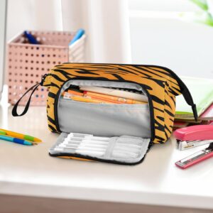 Quteprint Large Capacity Pencil Case, Animal Tiger Skin Pattern Portable Pencil Bag Pen Case Pouch with Zipper, Office School Stationery Bag Pencil Box Holder for Teens Girls Boys Adults Student