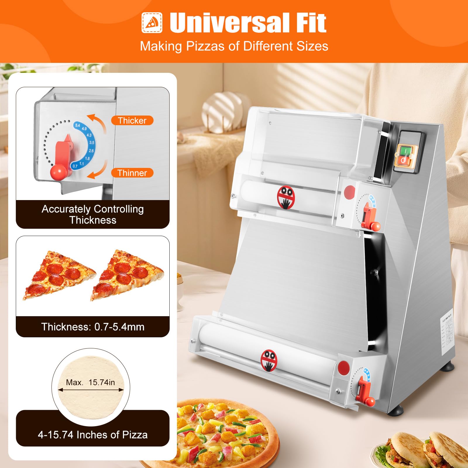 WUSILILU 3-15in Commercial Pizza Dough Roller Sheeter, 370W Commercial Pastry Press Making Machine Automatic Pizza Presses Maker Equipment for Bakeries, Pizzerias, Restaurants, Kitchens