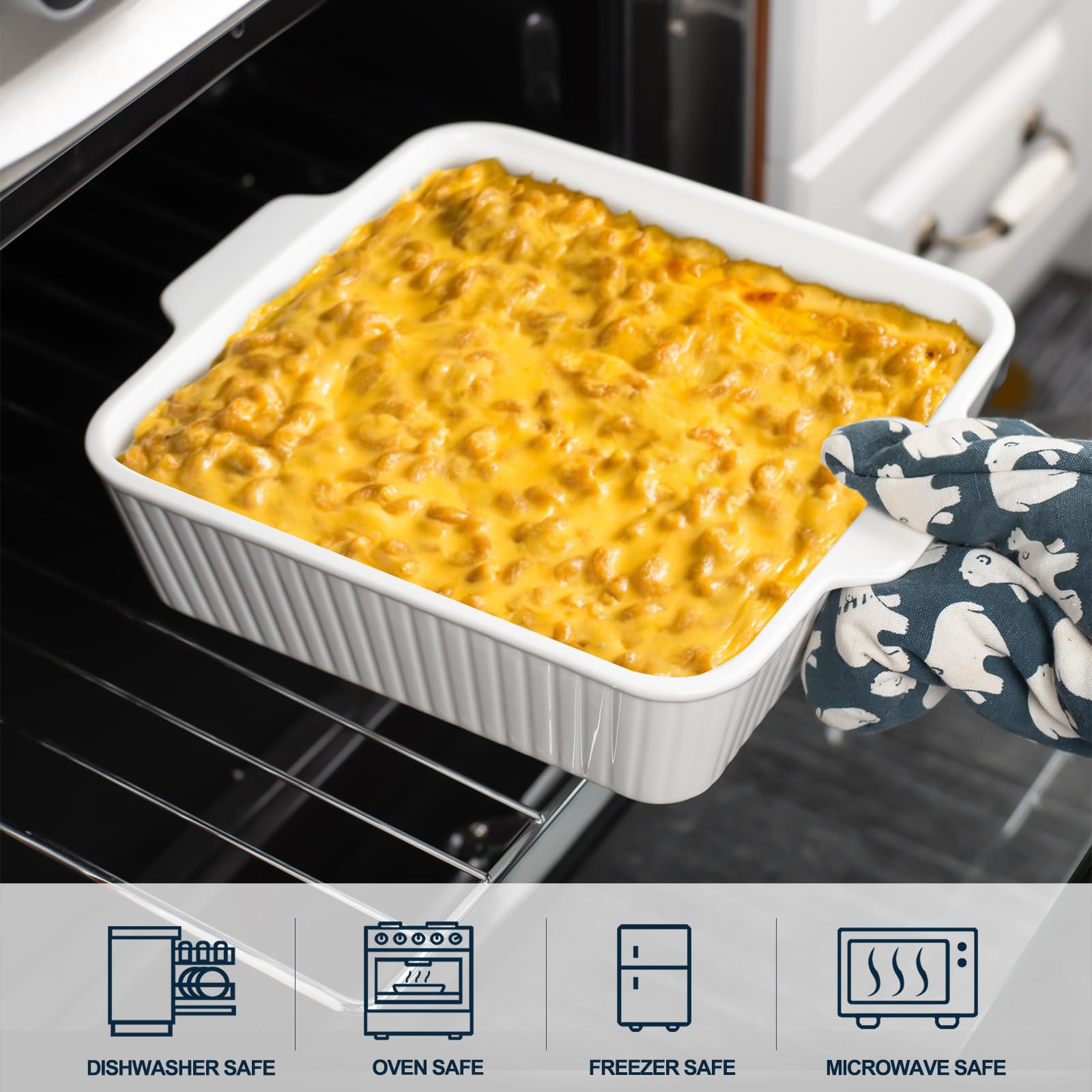 Casserole Dishes for Oven, 10'' Square Casserole Baking Dish, 2 Pack Ceramic Baking Dishes, Bakeware Sets with Handles, Lasagna Pan for Baking, Cake, Kitchen, Microwave, Dishwasher Safe