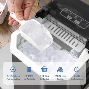 COSTWAY Countertop Ice Maker with Self-Cleaning, 9 Ice Cubes Ready in 6-13 Mins, 26.5Lbs/24H, 2 Sizes of Bullet Ice, Portable Ice Machine with Handle, Ice Scoop and Basket for Home Office (Black)