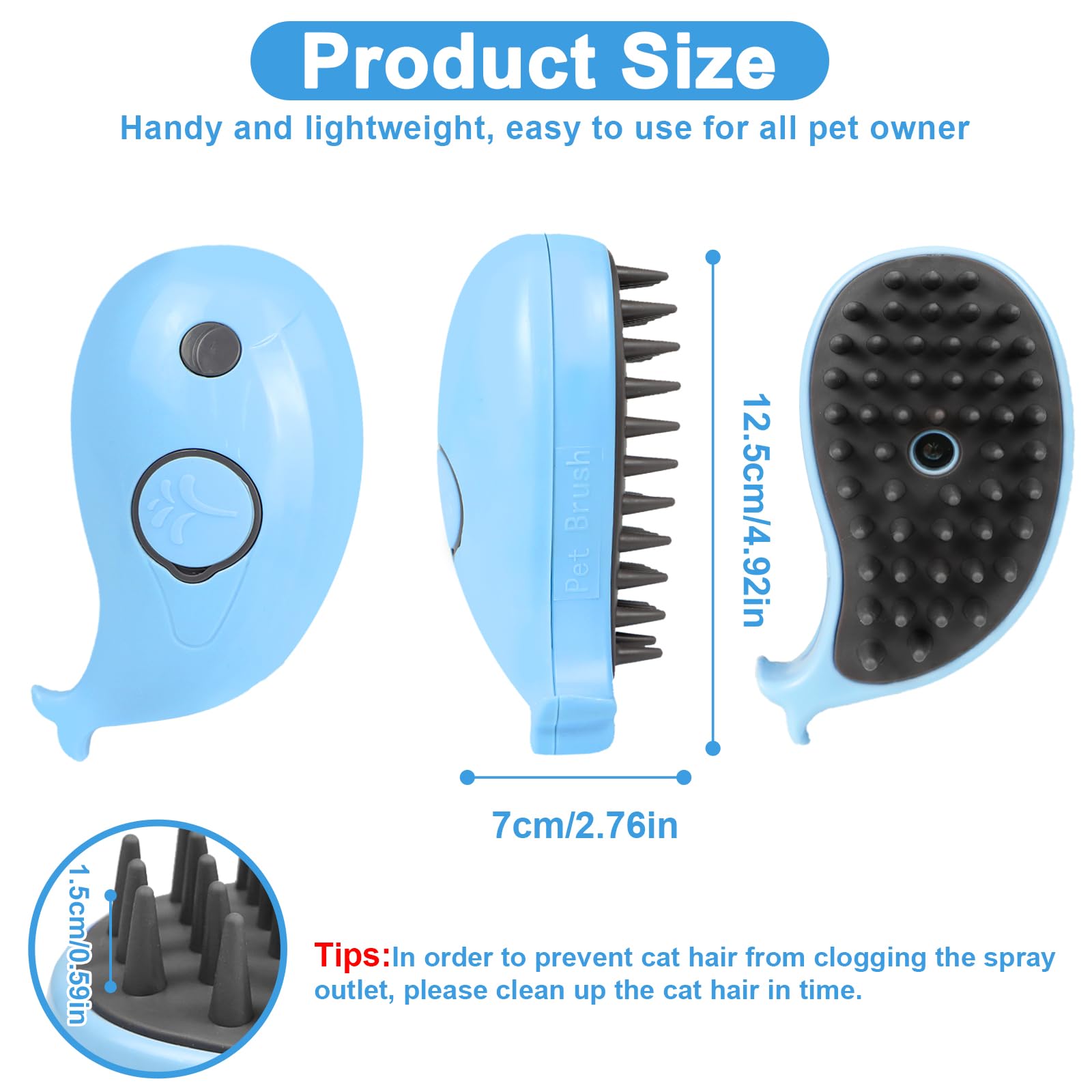 Nepfaivy Cat Steam Brush for Shedding - 3 in 1 Pet Steam Brush for Dog and Cat, Rechargeable Steamy Cat Brush, Spritz Defur Comb for Cats, Steamer Brush for Massage, Grooming and Removing Loose Hair