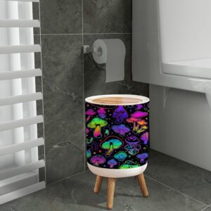 LGCZNWDFHTZ Small Trash Can with Lid for Bathroom Kitchen Office Seamless bright psychedelic mushrooms Garbage Bin Waste Basket Decorative 1.8 gallons, 14x9inch