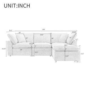 Taiweny Down Filled Convertible Modular Sectional Sofa, Modern Modular 3-Seat L-Shape Sofa Couch with Convertible Ottoman, Cloud Sofa Couch with Feather Filled for Living Room Apartment(Light Grey)