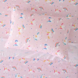 Vinogusto Twin Sheets Set Kids Pink Unicorn - 3 Pieces Breathable Printed Bedding Set - Fit Deep Pocket Soft Bed Sheets for Girls - Lightweight Cozy Twin Fitted Sheet