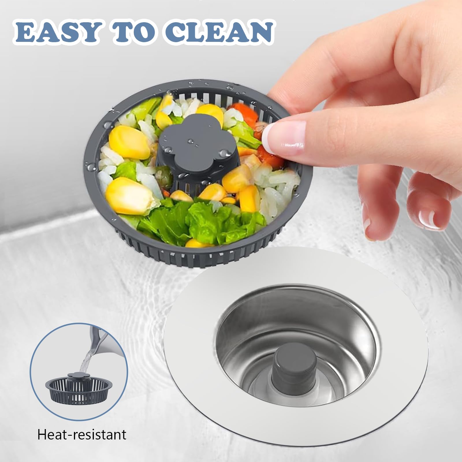 3 in 1 Kitchen Sink Drain Strainer & Stopper Kit, SUS304 Stainless Steel Pop-up Kitchen Drain Stopper with Strainer Basket, Fast Drainage Kitchen Sink Plug for Standard 3-1/2 Inch Drain