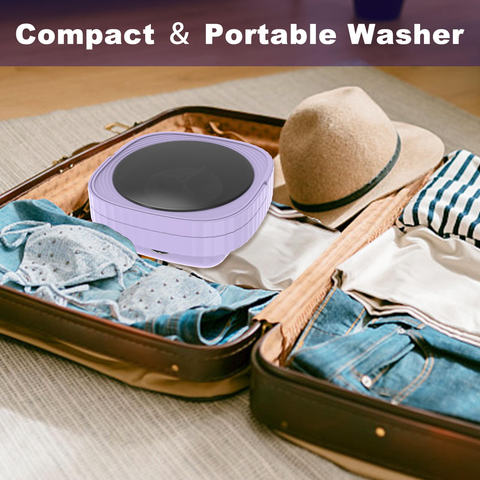 Portable Washing Machine, Mini Washing Machine, Foldable Washer With Spin Dryer, Small Collapsible Laundry for Travel, Apartment, Dorm, Camping, RV, Underwears, Socks, Baby Clothes, Purple