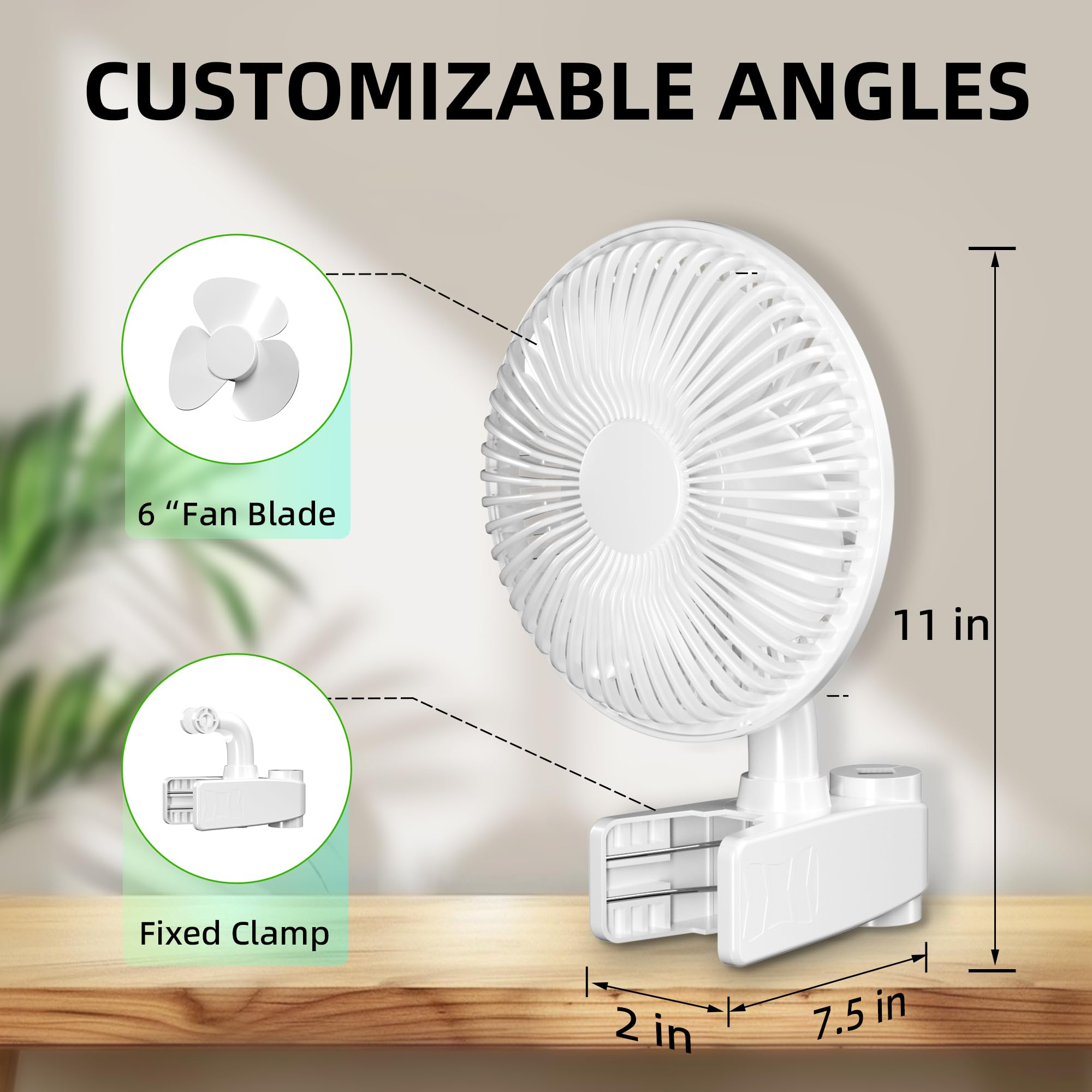 Simple Deluxe Clip Fan, 6-Inch Grow Tent Fan, Monkey Fan, Adjustable 90° Angles, 15W, 2-Speeds Control, 2 Pack