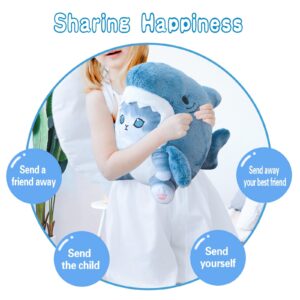 eoxoe Kawaii Shark Cat Plush Toy Stuffed Animal Doll, Cute Soft Pillow Stress Release Hugs Toys Christmas Halloween Birthday Gifts for Kids Boys Girl Best Gift (Blue - Grey,9 inch)