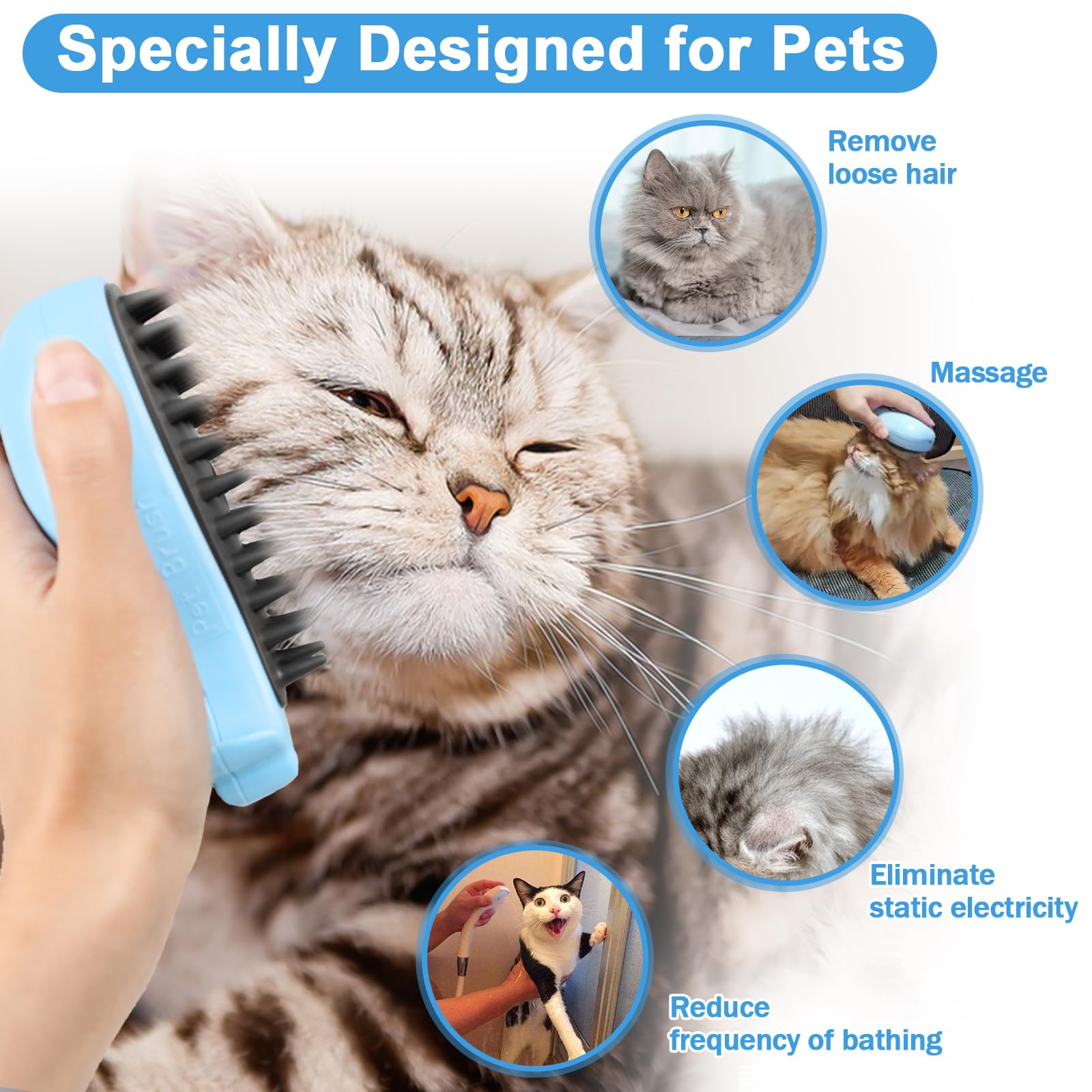 Nepfaivy Cat Steam Brush for Shedding - 3 in 1 Pet Steam Brush for Dog and Cat, Rechargeable Steamy Cat Brush, Spritz Defur Comb for Cats, Steamer Brush for Massage, Grooming and Removing Loose Hair