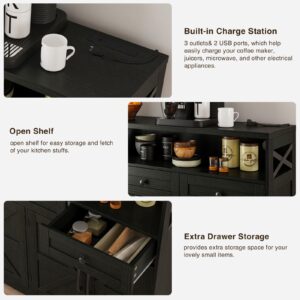 Befrases 52" L Modern Farmhouse Sideboard Buffet Cabinet, Black Storage Cabinet with Drawers & Shelves, Kitchen Pantry Hutch Cabinet, Coffee Bar Station Table for Living Room, Dining Room, Entryway