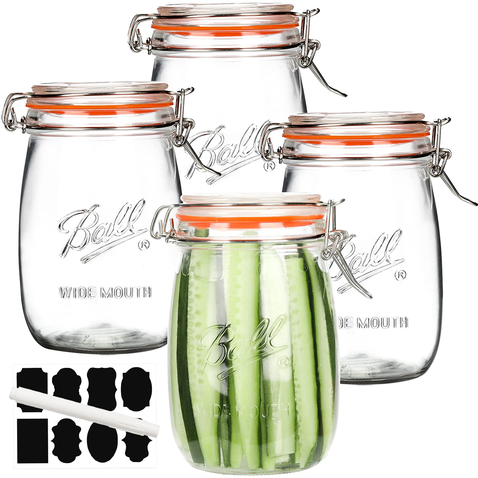 Anwoi Wide Mouth Mason Jars with Airtight Lid 6 Pack 32oz, Kitchen Canning Jar Storage Large Clear Canister Jars with Hinged Lid with Measurement Marks Glass Mason Jars For Canning,Coffee,Sugar,Beans