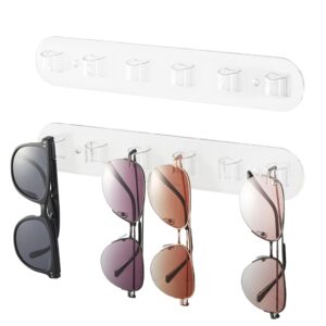 wpesi wall glasses holder 2 pack,sunglass organizer,acrylic sunglasses display,sunglasses rack for hanging your multiple eyeglasses, sunglasses holder eyeglass holder stand (clear, 6 slots)