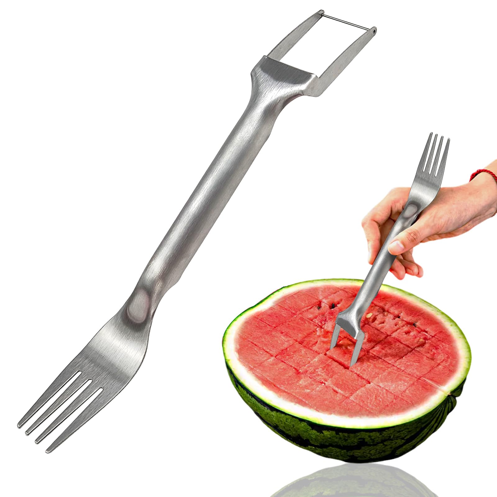 Watermelon Fork Slicer Cutter,2Pcs 2-in-1 Stainless Steel Fruit Cutter,Dual Head Stainless Steel Fruit Forks Slicer for Home Home Kitchen Gadget Party Camping